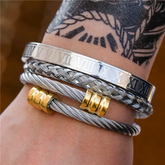 Set de 3 pulseras y brazaletes ajustables para hombre