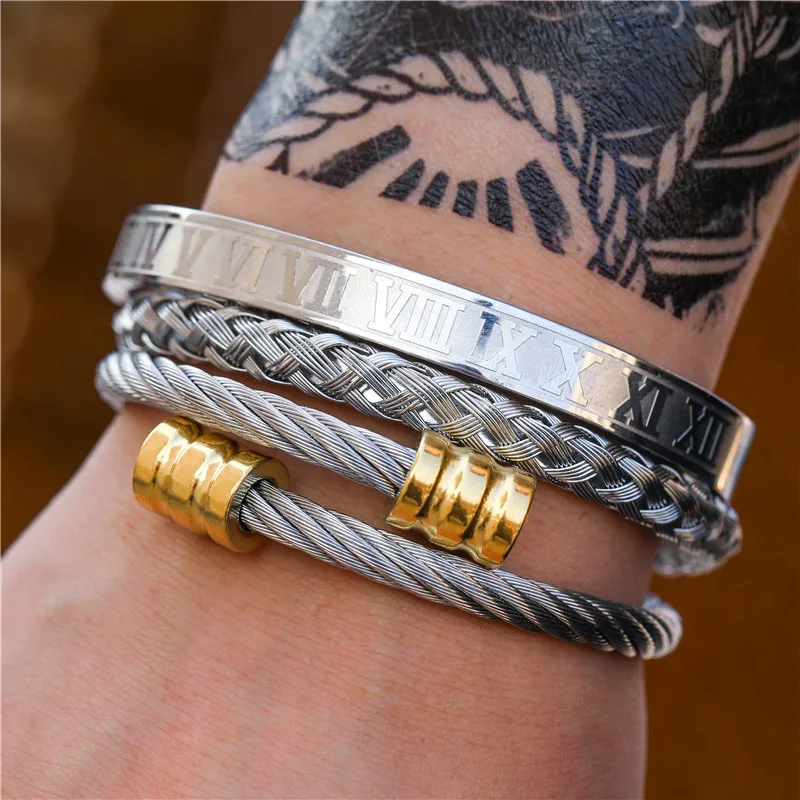 Set de 3 pulseras y brazaletes ajustables para hombre