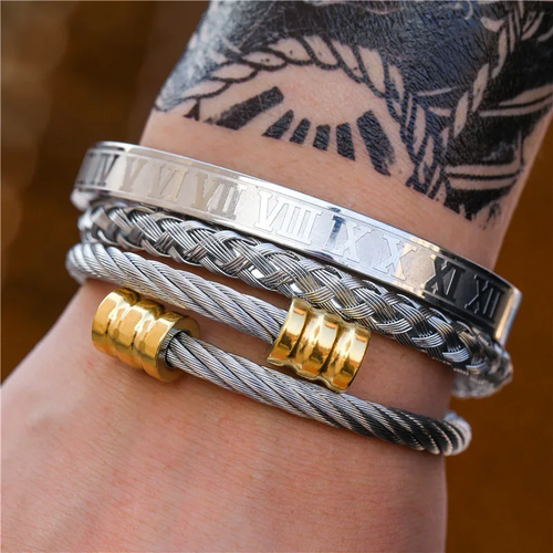 Set de 3 pulseras y brazaletes ajustables para hombre