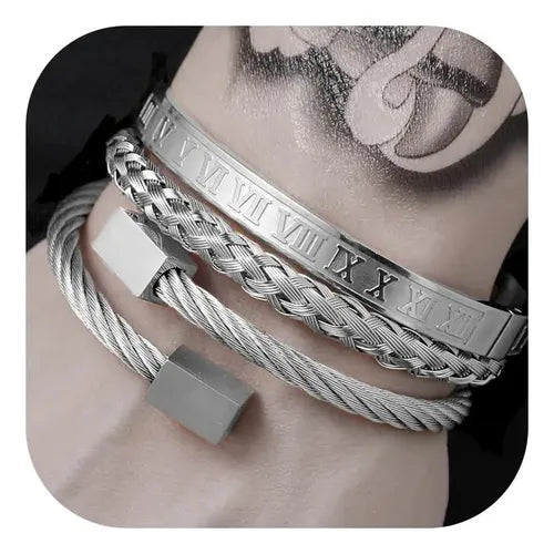 Set de 3 pulseras y brazaletes ajustables para hombre